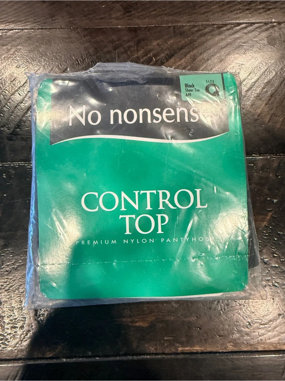 NEW No Nonsense Control Top Pantyhose Black Sheer Toe A49 Size Q Queen